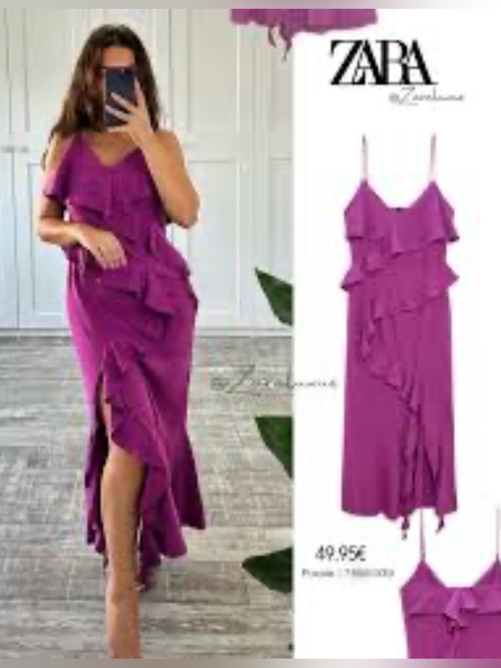 Zara Ruffled Slip Long Midi Dress V-Neck Purple Size XL Wedding Summer Party